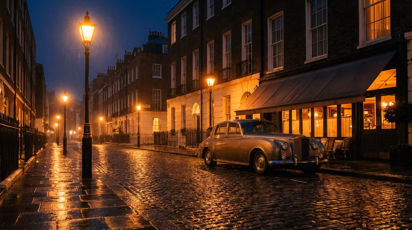 Mayfair London at dusk — the wealthiest area for sugar daddies in London